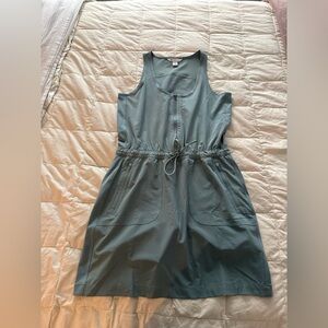 Athleta Sleeveless Zip-Front Drawstring Dress in Sage Green